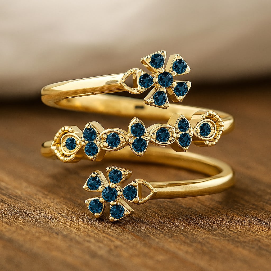 Floral Majesty in London Blue Topaz - Fine 14K Yellow Gold Ring (1 of 7)