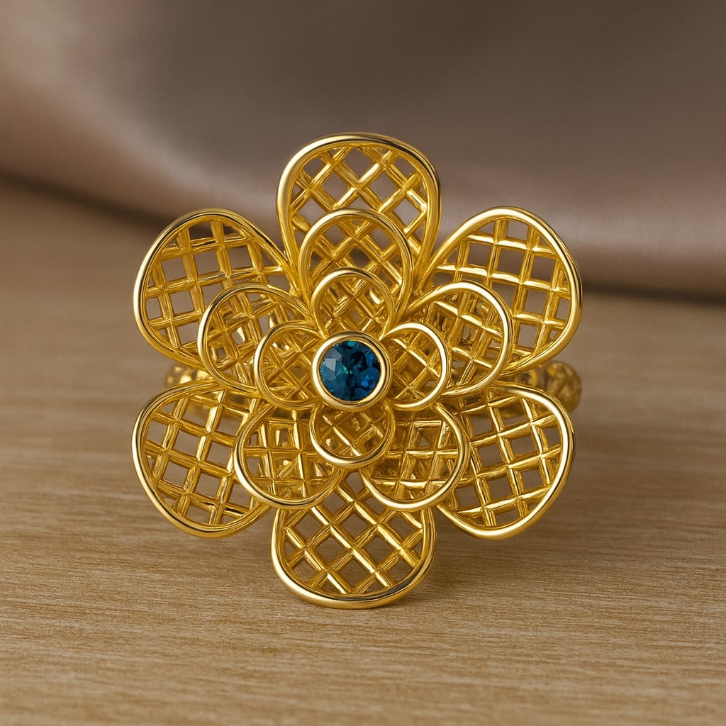 Vintage-Inspired London Blue Topaz Floral Ring in 14K Yellow Gold - Pure Elegance (1 of 7)