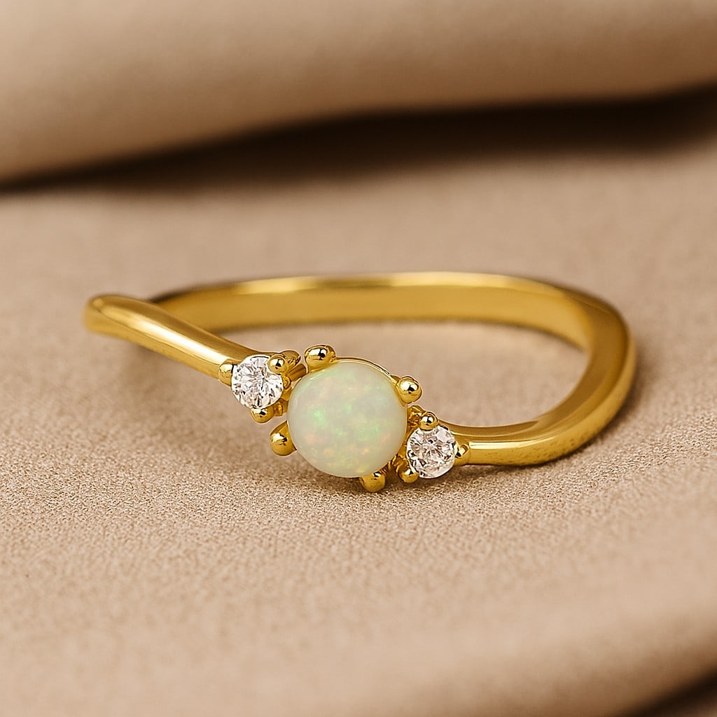 Ethiopian Welo Opal & Diamond Trilogy Ring in 14K Yellow Gold (1 of 6)