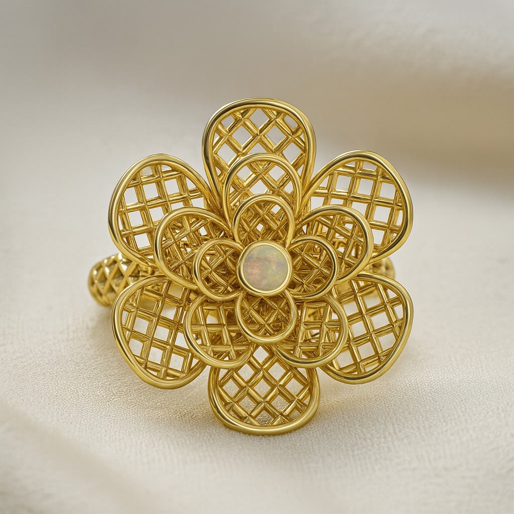 Ethiopian Welo Opal Floral Ring in 14K Yellow Gold - Pure Elegance (1 of 7)