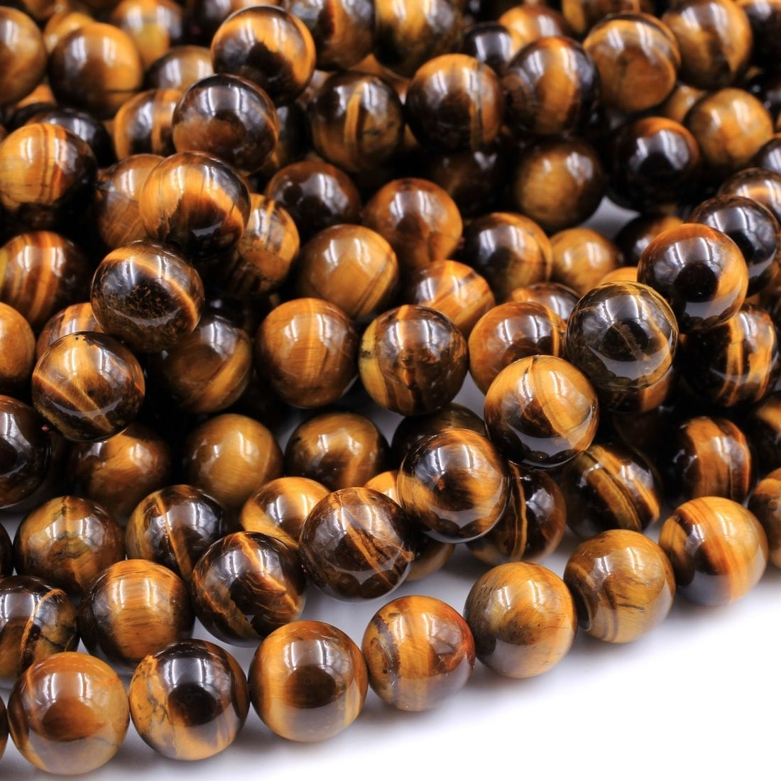 Natural Tiger's Eye Gemstone 10 mm Round Smooth Plain Beads 10 Strand (1 of 10)