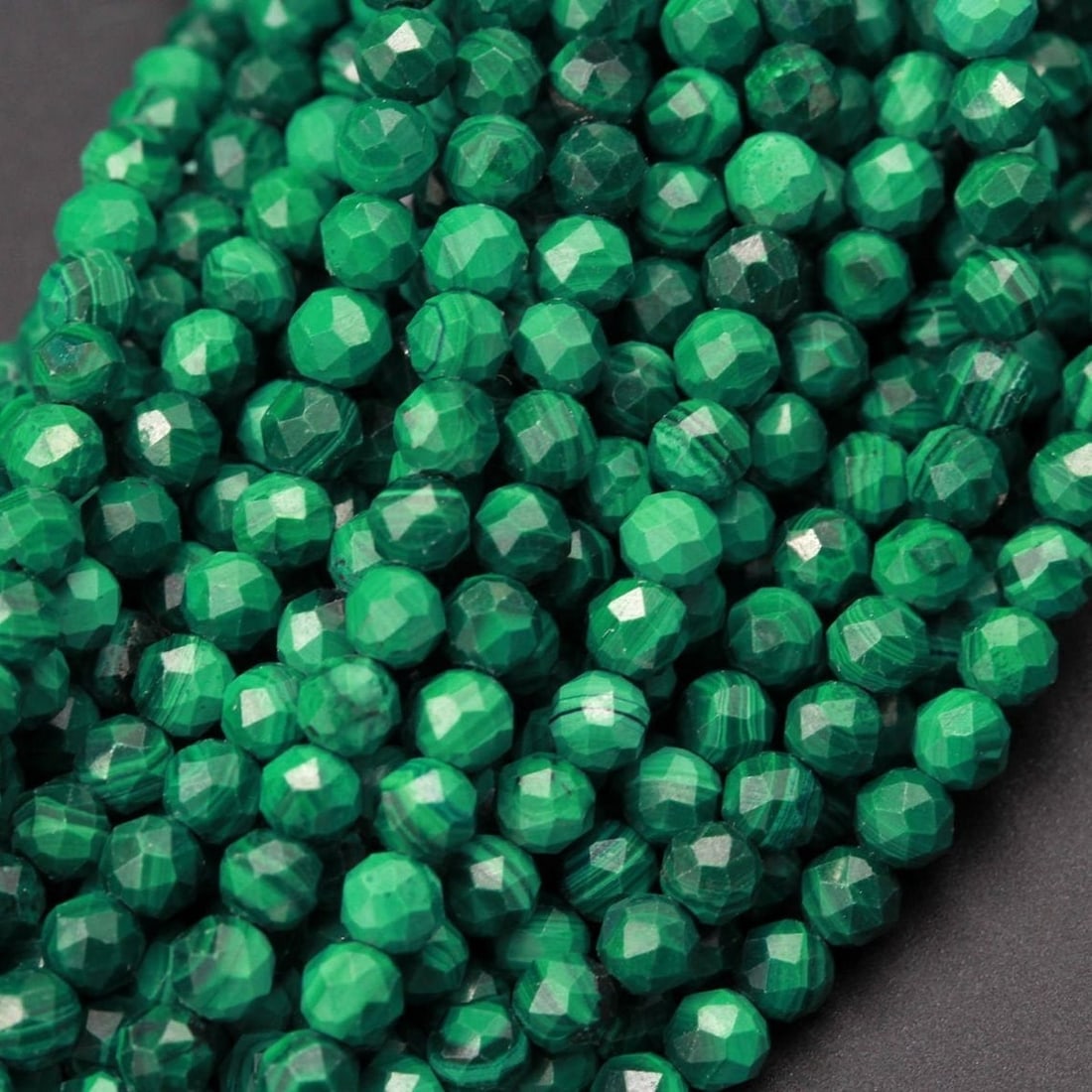 Natural Malachite Gemstone 4 mm Round Micro Faceted Beads 10 Strand: Natural Malachite Gemstone 4 mm Round Micro Faceted Beads 10 Strand Product Type : Loose Beads Strand Gemstone : Malachite Beads Shape : Round Micro Faceted Beads Size : 4 mm Quantity : 10