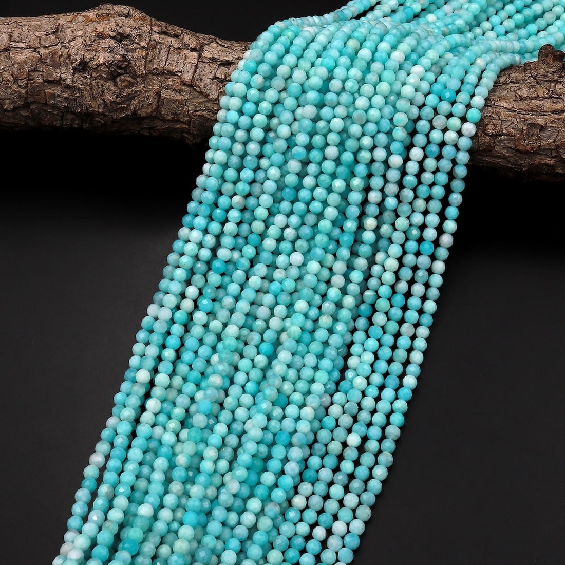 Natural Peruvian Aqua Blue Amazonite Gemstone 3 mm Round Micro Faceted Beads 10 Strand (1 of 5)