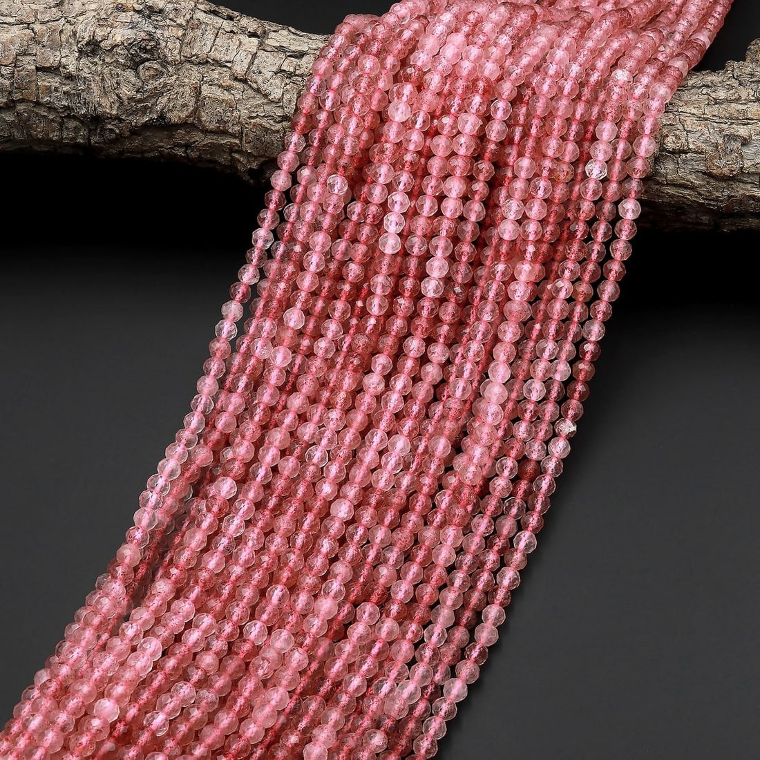 Natural Mauve Pink Red Strawberry Quartz Gemstone 3 mm Round Micro Faceted Beads 10 Strand (1 of 5)