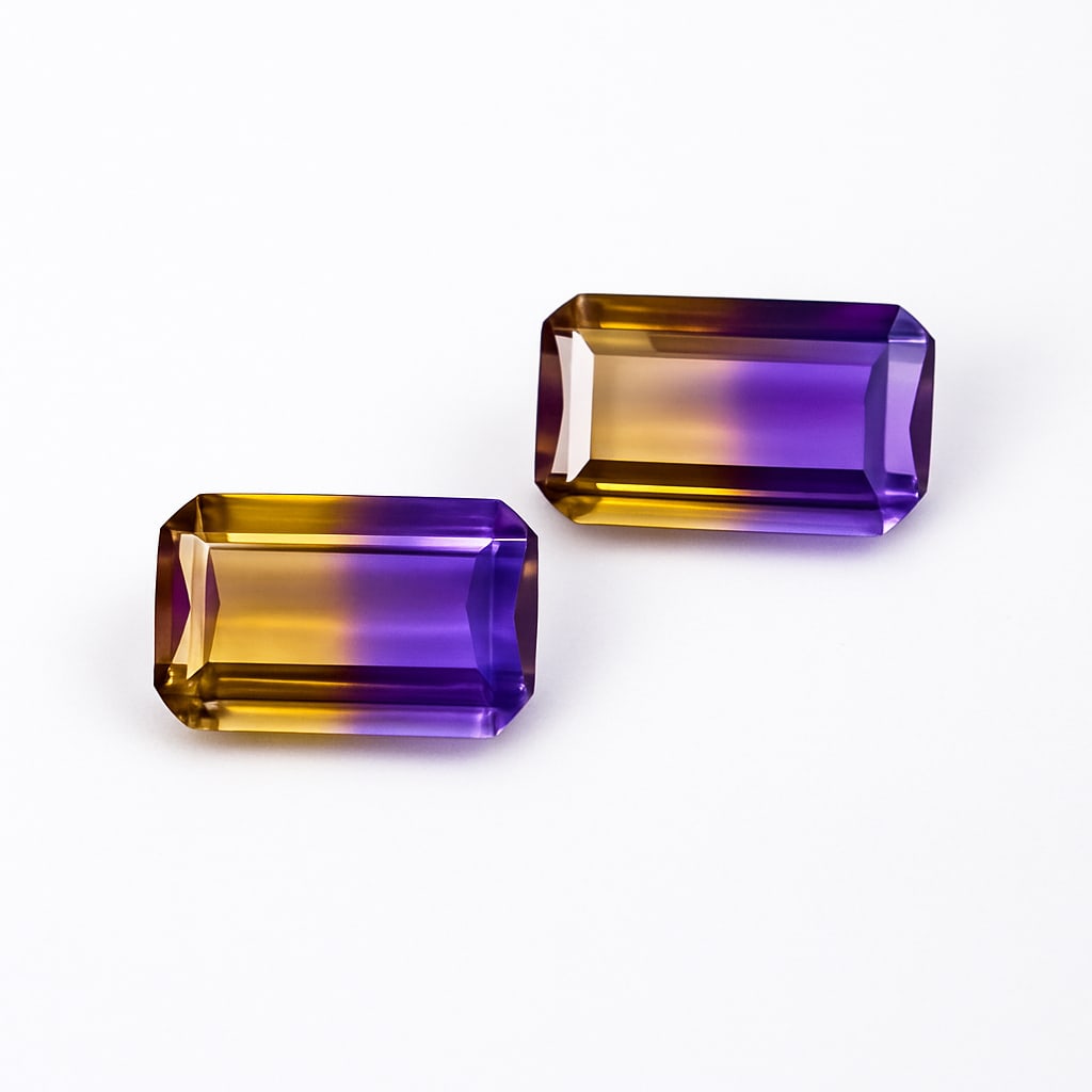 Natural Ametrine 13x8 MM Emerald Cut Gemstone Pair (1 of 9)