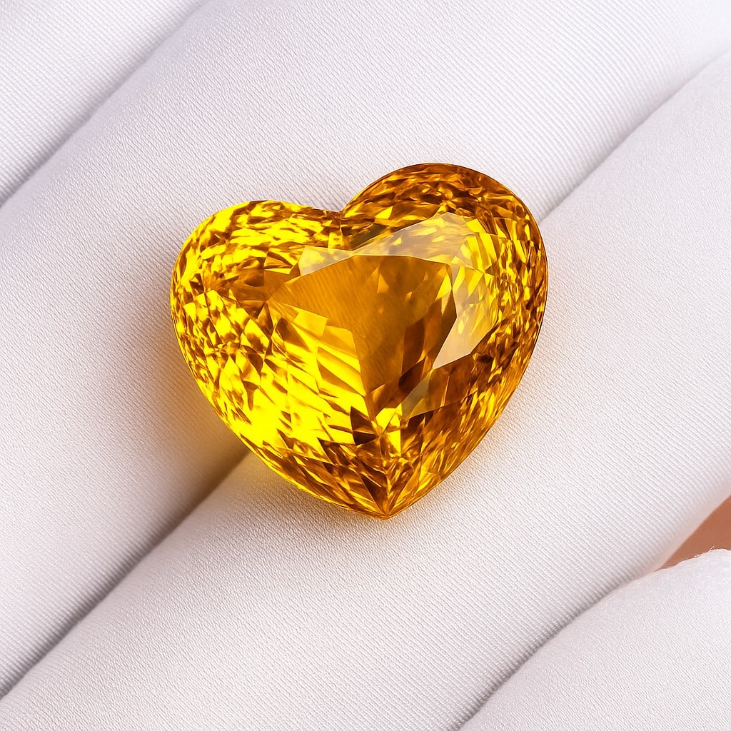 Natural Citrine Heart Concave Cut 19.8 Cts. Gemstone: Natural Citrine Heart Concave Cut 19.8 Cts. Gemstone Gemstone : Citrine Shape : Heart Size : 18.5X18.5X12 MM Color : Golden Yellow Type : Concave Cut Quantity : 1 Pieces Wei