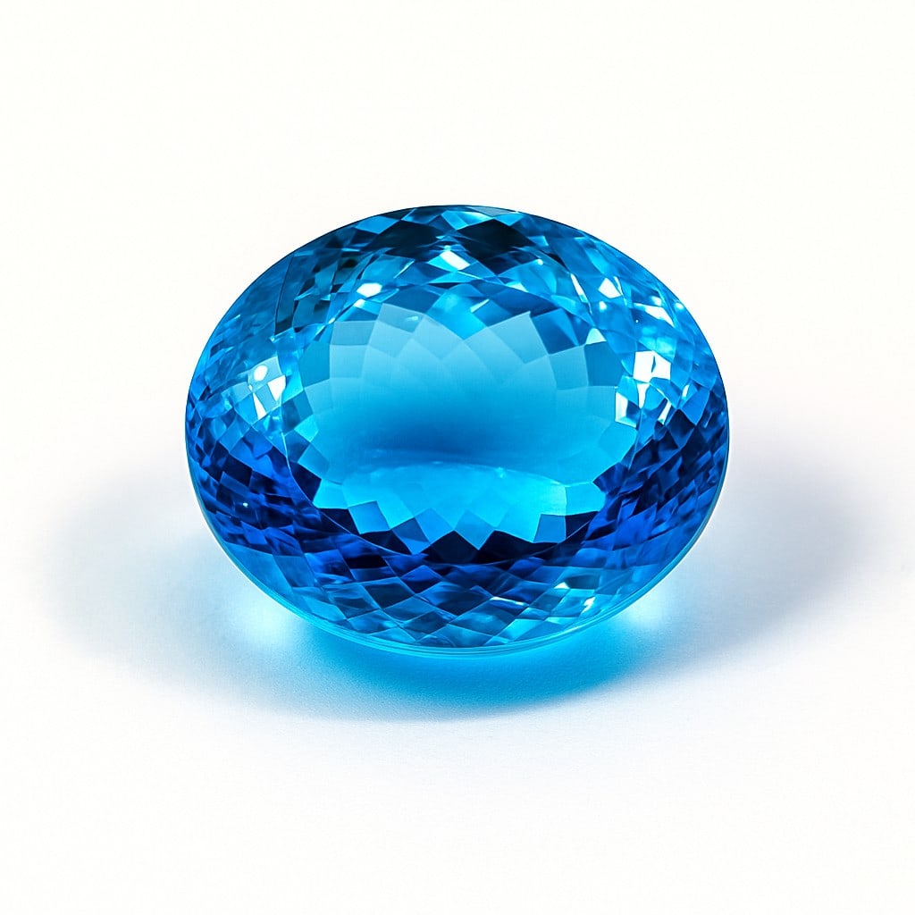 Natural Blue Topaz Oval Faceted Cut 21.8 Carats Gemstone: Natural Blue Topaz Oval Faceted Cut 21.8 Carats Gemstone Gemstone : Blue Topaz Stone Shape : Oval Stone Cutting Type : Faceted Cut Stone Weight : 21.8 Carats Stone Measurement : 17x13x10 M
