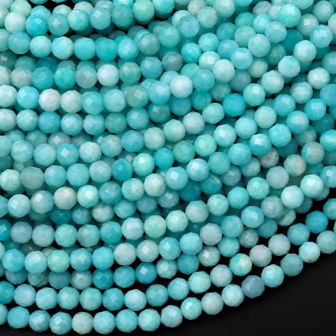 Natural Peruvian Aqua Blue Amazonite Gemstone 6 mm Round Micro Faceted Beads 10 Strand (1 of 5)
