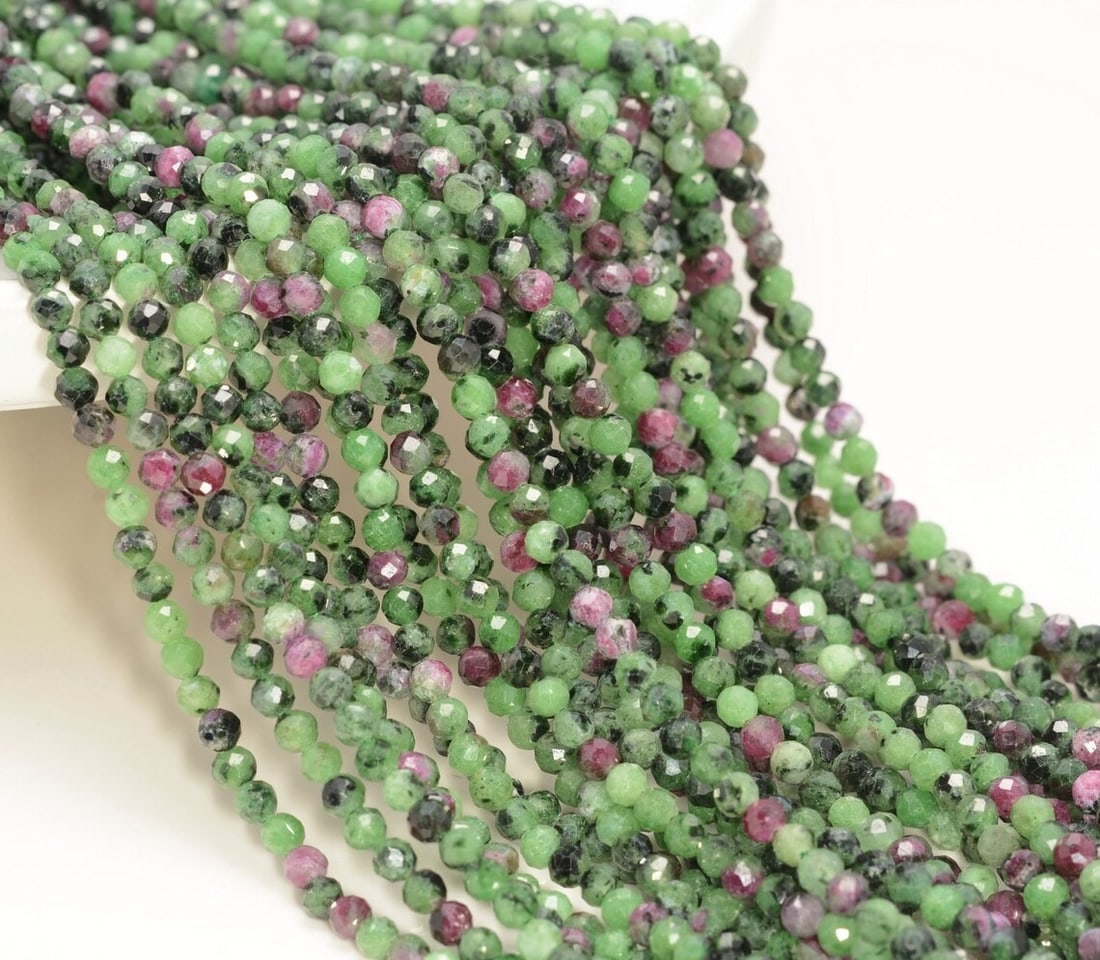 Natural Ruby Zoisite Gemstone 4 mm Round Micro Faceted Beads 10 Strand (1 of 4)
