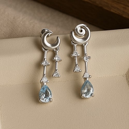 Natural Aquamarine Gemstone 92.5 Sterling Silver Push Back Earring (1 of 7)
