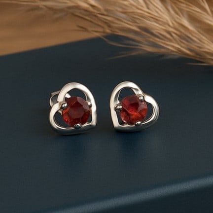 Natural Garnet Gemstone 92.5 Sterling Silver Push Back Earring (1 of 4)