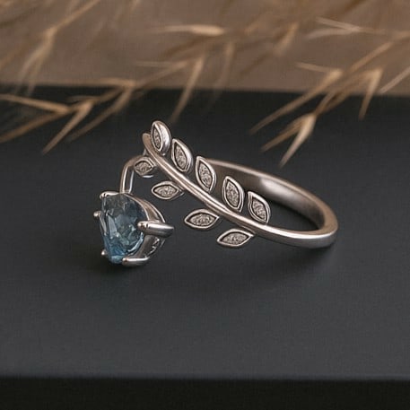 Natural Swiss Blue Topaz Gemstone 92.5 Sterling Silver Adjustable Ring (1 of 4)