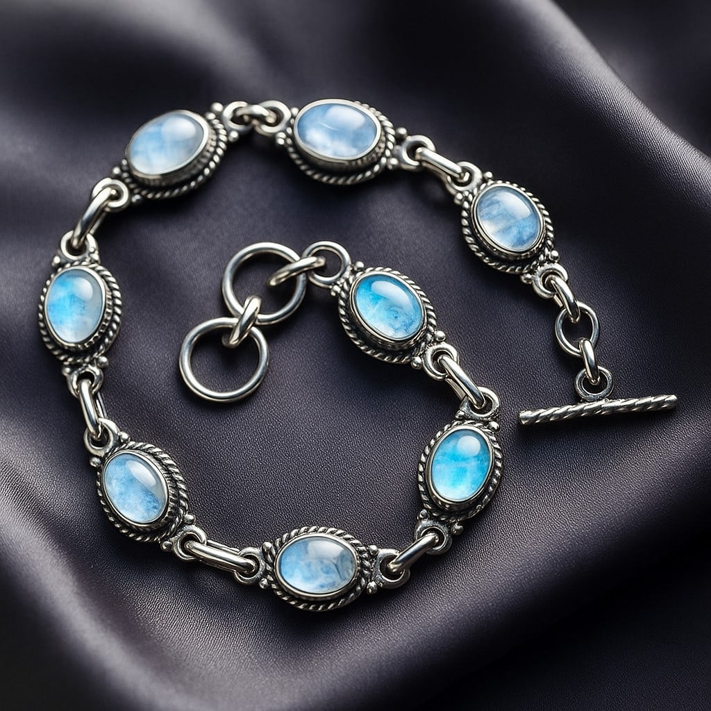RAINBOW MOONSTONE 92.5 STERLING SILVER BRACELET (1 of 5)