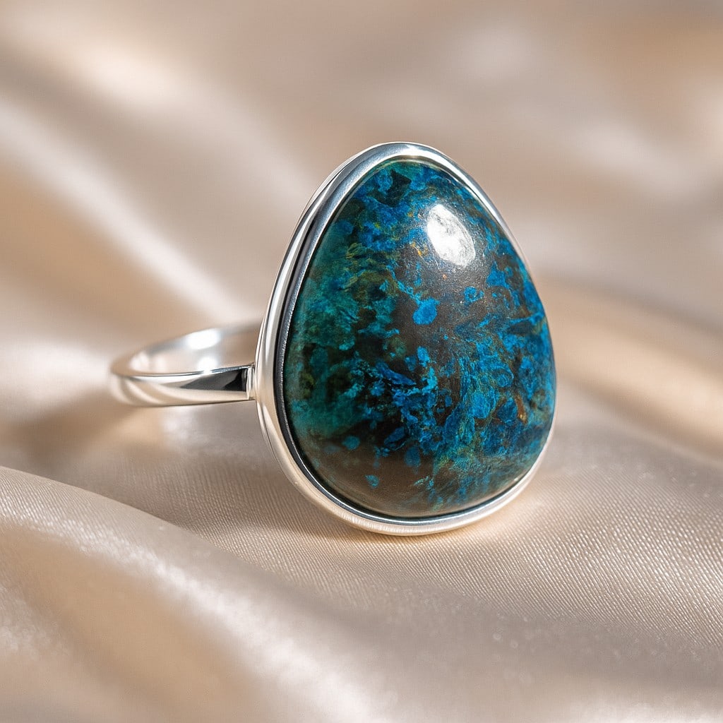 CHRYSOCOLLA 925 STERLING SILVER RING: CHRYSOCOLLA 925 STERLING SILVER RING Product Type : RING Main Stone : CHRYSOCOLLA Main Stone Shape : FANCY Main Stone Size : 20X18 MM Main Stone Color : MULTICOLOR Metal : STERLING SILVER Metal Purity
