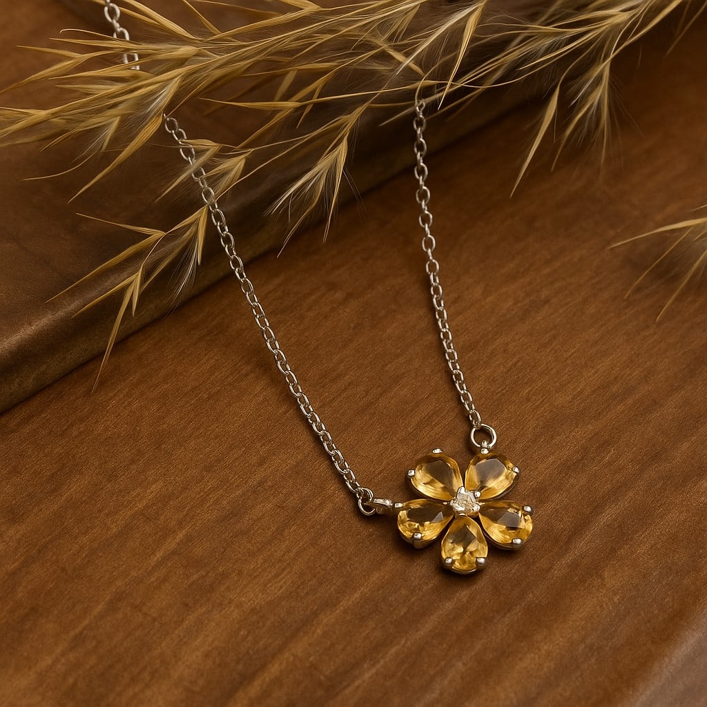 Natural Citrine Gemstone 92.5 Sterling Silver Adjustable Necklace (1 of 4)