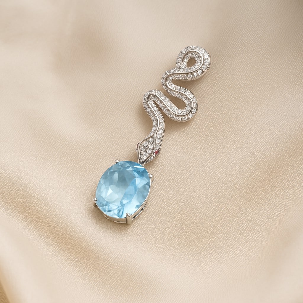 Natural Blue Topaz Gemstone 92.5 Sterling Silver  Pendant (1 of 5)