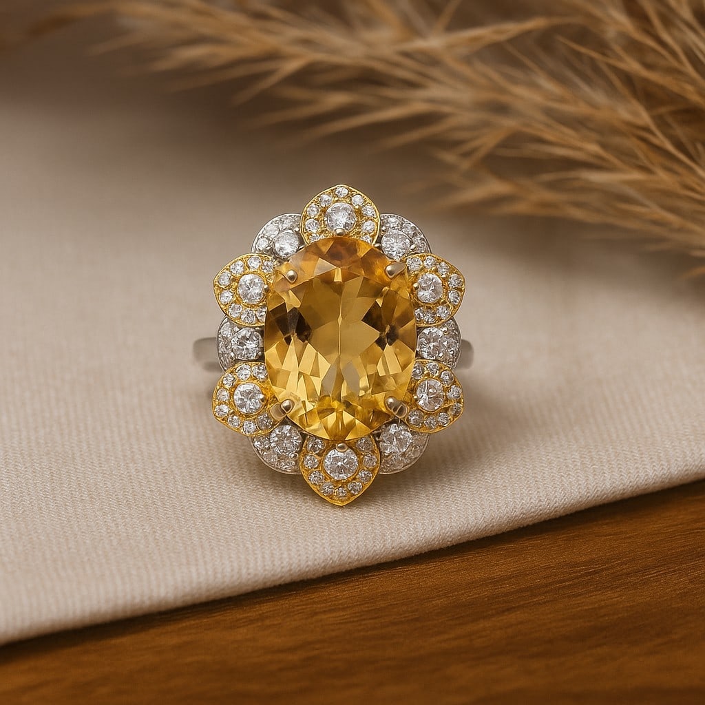 Natural Citrine Gemstone 92.5 Sterling Silver Adjustable Ring (1 of 7)