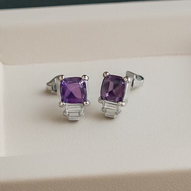 Natural Amethyst Gemstone 92.5 Sterling Silver Push Back Earring (1 of 4)