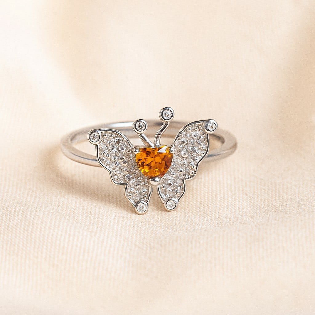 Natural Citrine Gemstone 92.5 Sterling Silver Adjustable Ring (1 of 5)