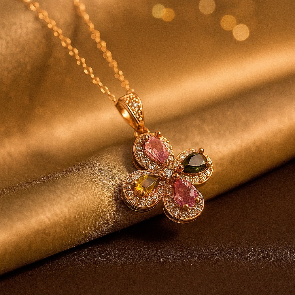 Natural Multi Tourmaline 925 Sterling Silver Necklace (1 of 7)