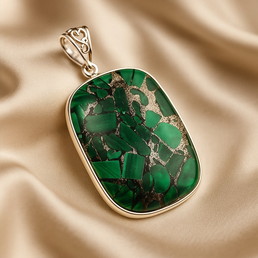 COPPER MALACHITE 925 STERLING SILVER PENDANT (1 of 4)