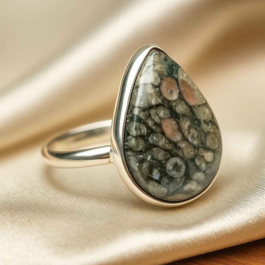 CRINOID FOSSIL 925 STERLING SILVER RING: CRINOID FOSSIL 925 STERLING SILVER RING Product Type : RING Main Stone : CRINOID FOSSIL Main Stone Shape : PEAR Main Stone Size : 22X18 MM Main Stone Color : MULTICOLOR Metal : STERLING SILVER Metal P
