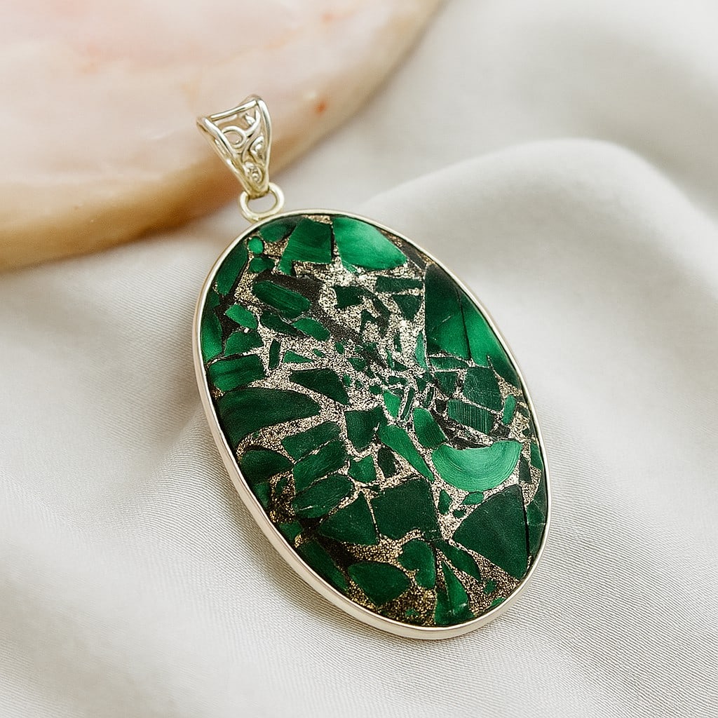 COPPER MALACHITE 925 STERLING SILVER PENDANT (1 of 4)