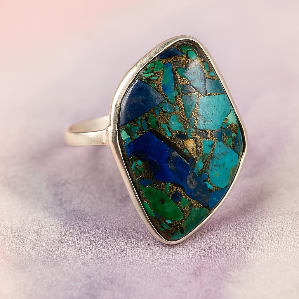 COPPER SHATTUCKITE 925 STERLING SILVER RING: COPPER SHATTUCKITE 925 STERLING SILVER RING Product Type : RING Main Stone : COPPER SHATTUCKITE Main Stone Shape : FANCY Main Stone Size : 29X19 MM Main Stone Color : MULTICOLOR Metal : STERLING SILVE