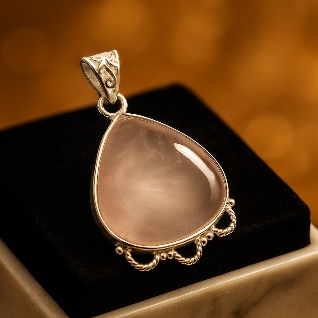ROSE QUARTZ 92.5 STERLING SILVER PENDANT (1 of 2)
