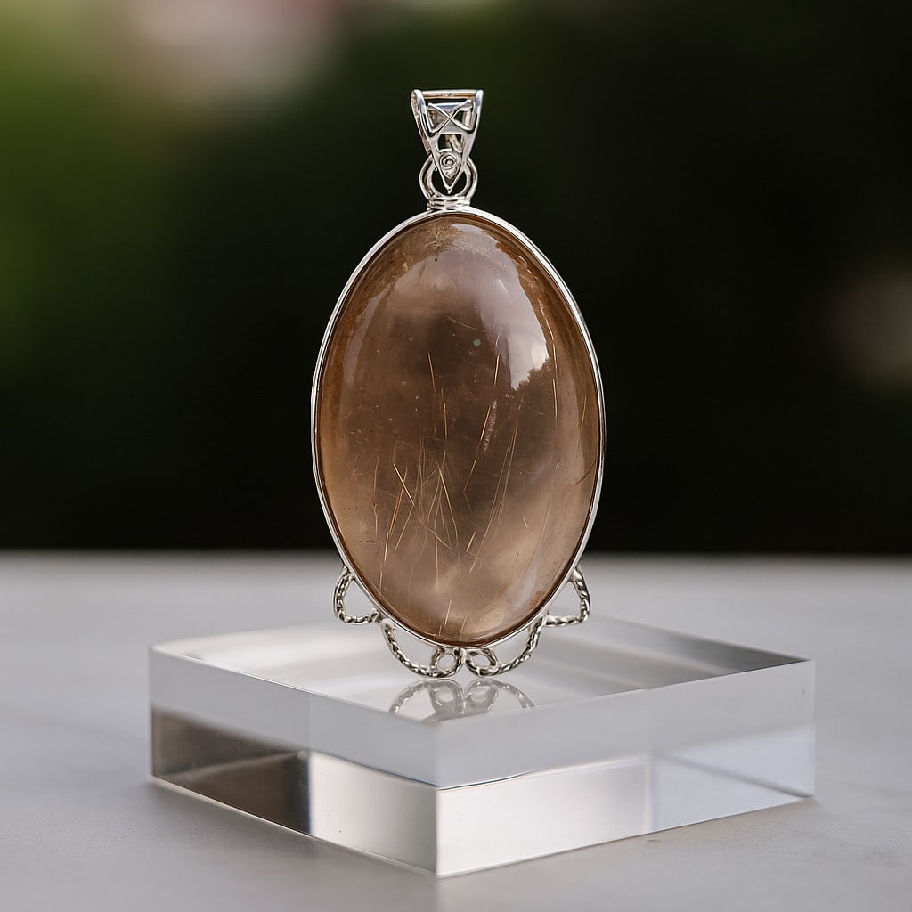 GOLDEN RUTILE NEEDLE 925 STERLING SILVER PENDANT (1 of 3)
