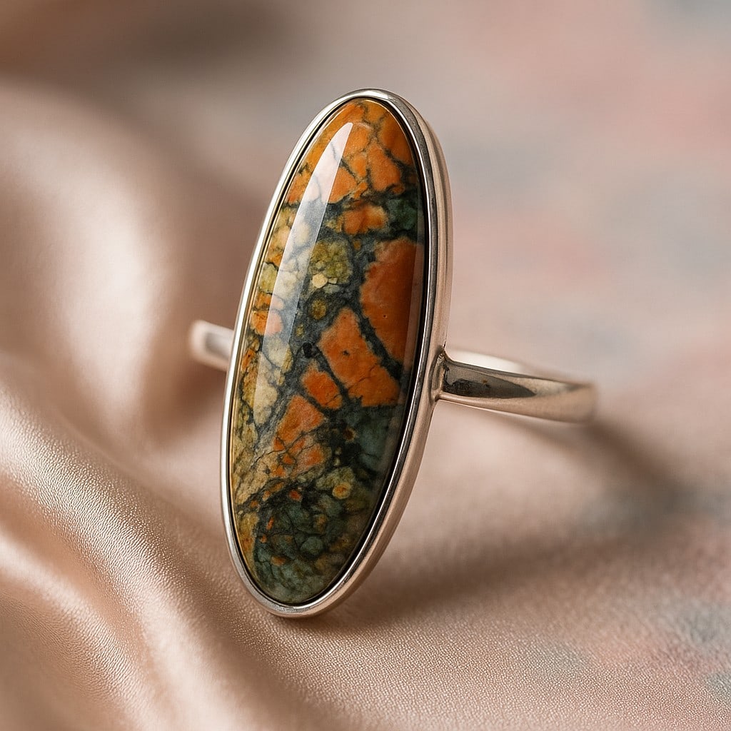 MALIGANO JASPER 925 STERLING SILVER RING: MALIGANO JASPER 925 STERLING SILVER RING Product Type : RING Main Stone : MALIGANO JASPER Main Stone Shape : OVAL Main Stone Size : 28X10 MM Main Stone Color : MULTICOLOR Metal : STERLING SILVER Metal