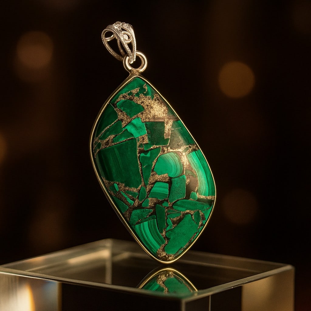 COPPER MALACHITE 925 STERLING SILVER PENDANT (1 of 4)