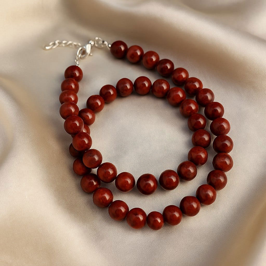 Natural Dark Red Jasper 8 MM Round Smooth Beads Necklace (1 of 8)