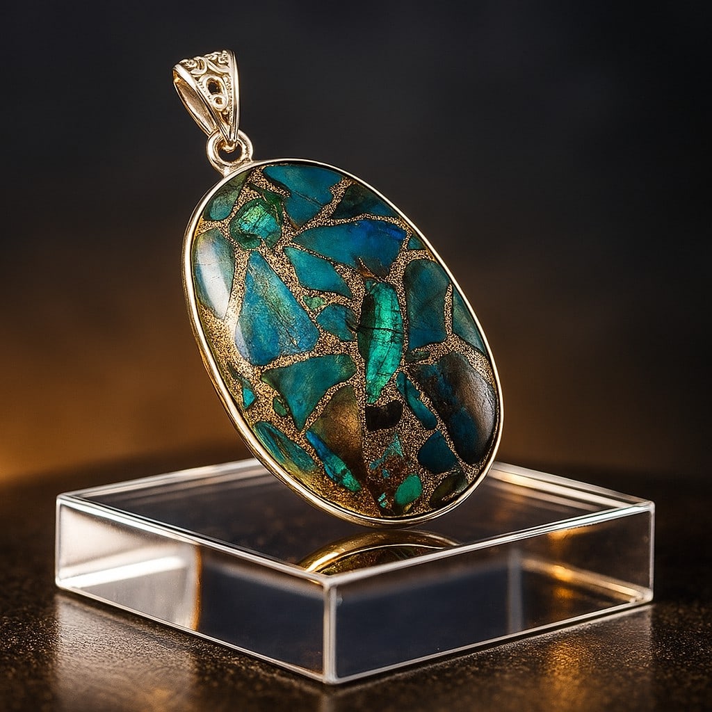 COPPER CHRYSOCOLLA 925 STERLING SILVER PENDANT: COPPER CHRYSOCOLLA 925 STERLING SILVER PENDANT Product Type : PENDANT Main Stone : COPPER CHRYSOCOLLA Main Stone Color : MULTICOLOR Metal : STERLING SILVER Metal Purity : 925 Pendant Size : 2.1" Inche
