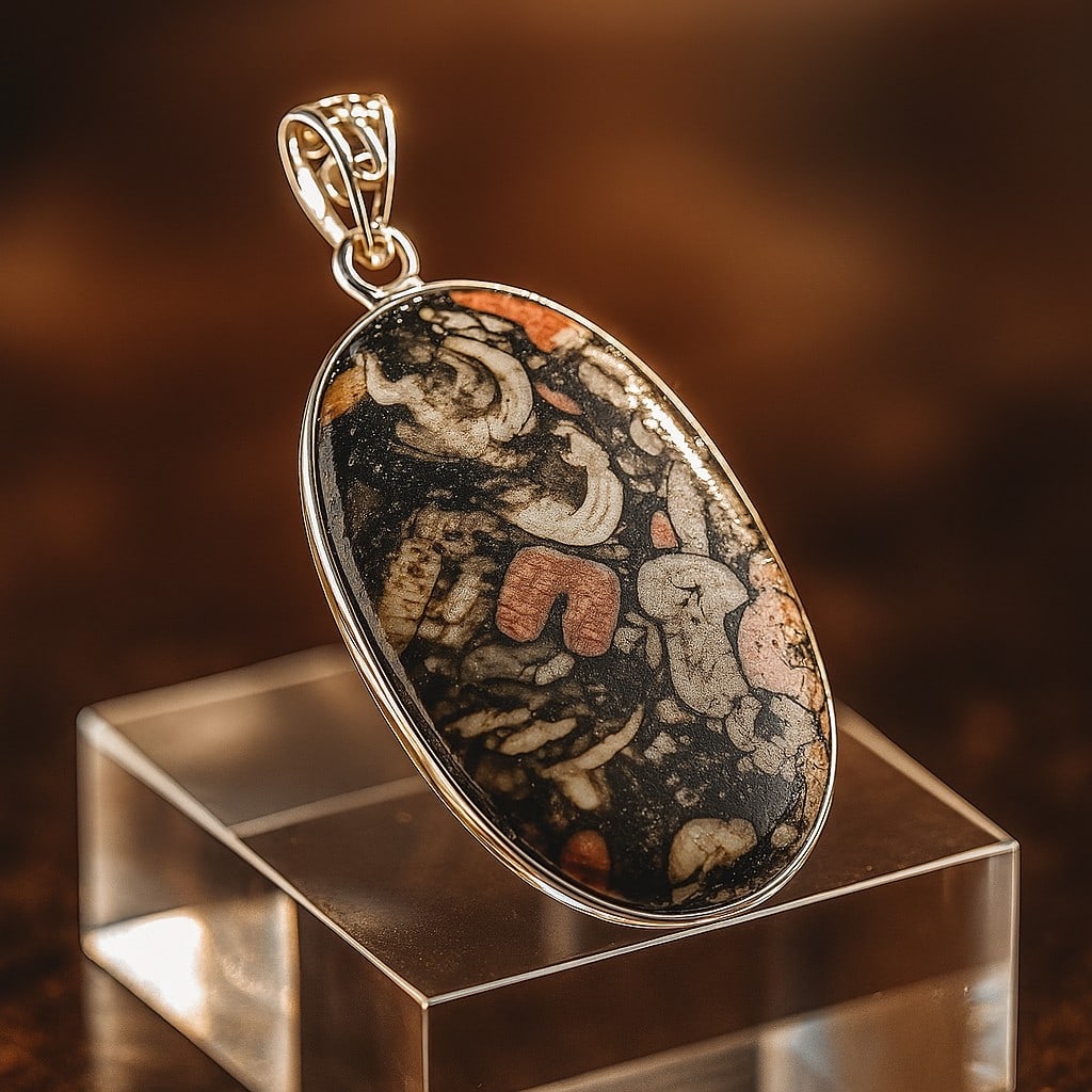 CRINOID FOSSIL 925 STERLING SILVER PENDANT: CRINOID FOSSIL 925 STERLING SILVER PENDANT Product Type : PENDANT Main Stone : CRINOID FOSSIL Main Stone Color : MULTICOLOR Metal : STERLING SILVER Metal Purity : 925 Pendant Size : 2" Inches Pendant