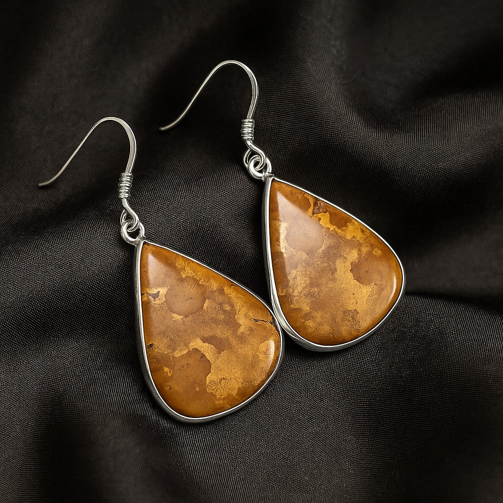 FOSSIL CORAL 92.5 STERLING SILVER EARRING: FOSSIL CORAL 92.5 STERLING SILVER EARRING Product Type : EARRING Main Stone : FOSSIL CORAL Main Stone Shape : PEAR Main Stone Size : 26X21 MM Main Stone Color : MULTICOLOR Metal : STERLING SILVER Meta