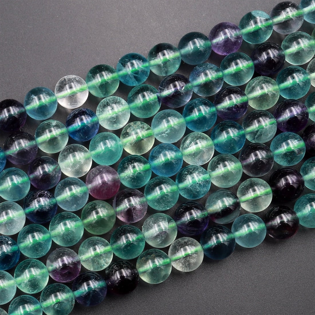 Natural Fluorite Gemstone 8 mm Round Smooth Plain Beads 10 Strand (1 of 6)