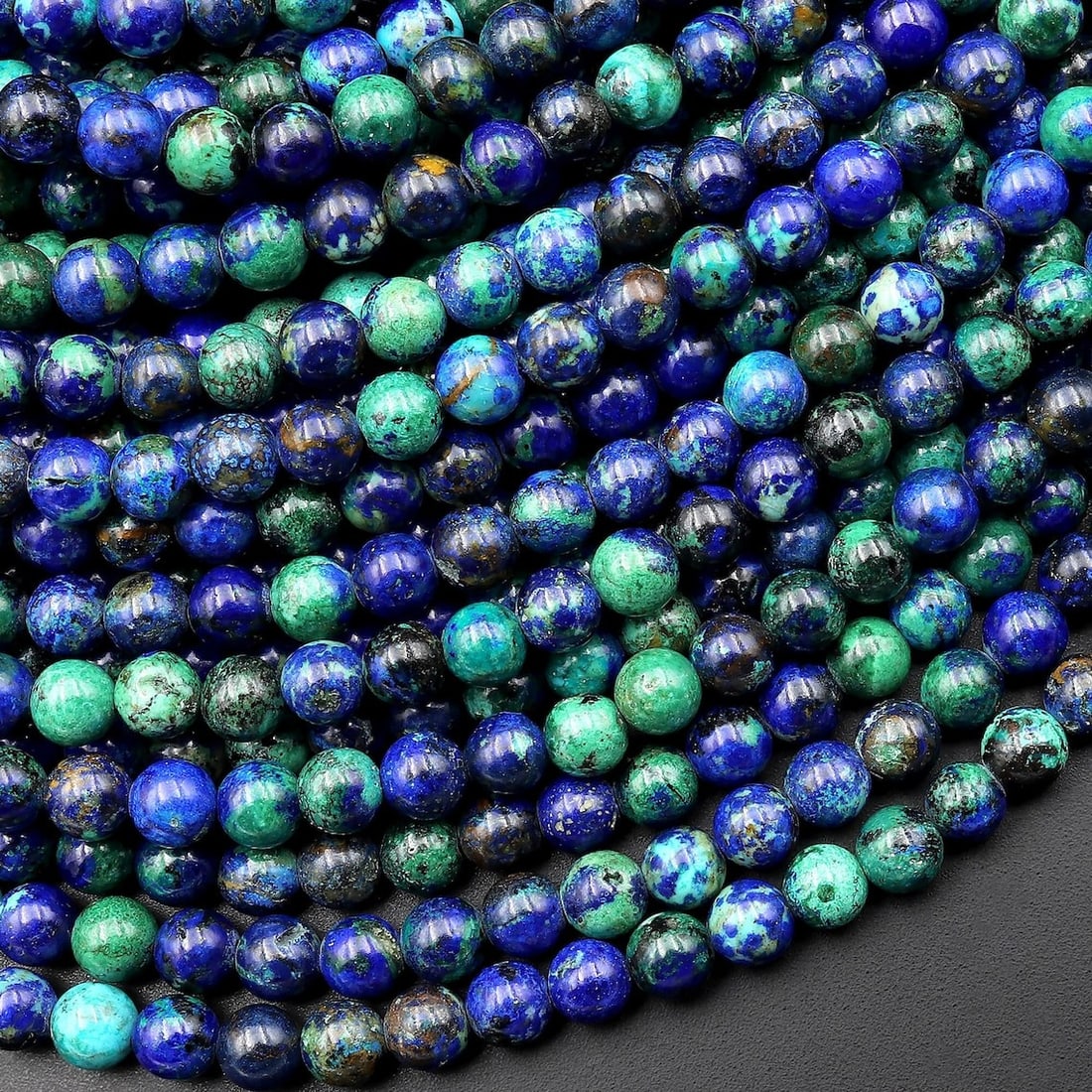 Natural Azurite Malachite Gemstone 8 MM Round Smooth Beads 5 Strand: Natural Azurite Malachite Gemstone 8 MM Round Smooth Beads 5 Strand Product Type : Loose Beads Strand Gemstone : Azurite Malachite Beads Shape : Smooth Plain Beads Size : 8 mm Quantity : 5