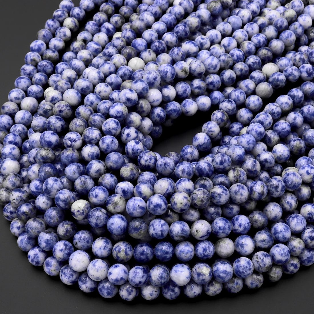 Natural White Spot Sodalite Gemstone 10 mm Round Smooth Plain Beads 10 Strand: Natural White Spot Sodalite Gemstone 10 mm Round Smooth Plain Beads 10 Strand Product Type : Loose Beads Strand Gemstone : White Spot Sodalite Beads Shape : Round Smooth Plain Beads Size : 10 mm
