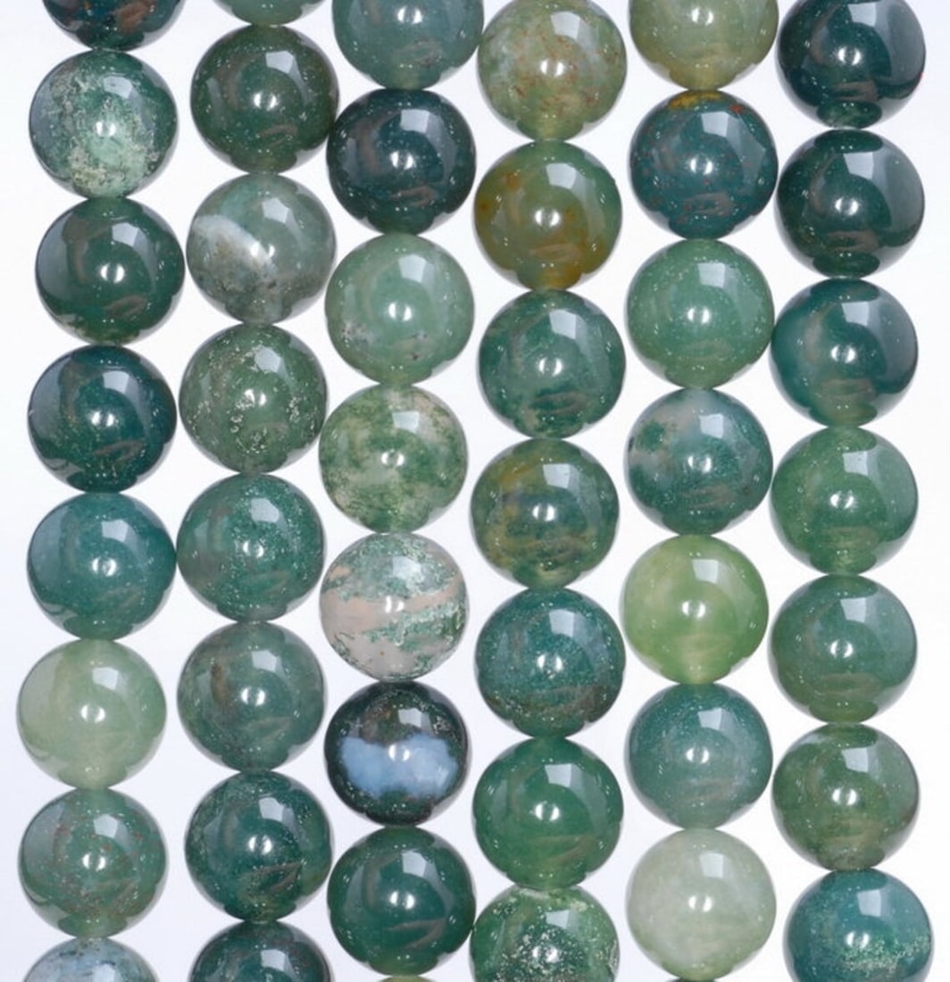 Natural Moss Agate Gemstone 10 mm Round Smooth Plain Beads 10 Strand (1 of 4)
