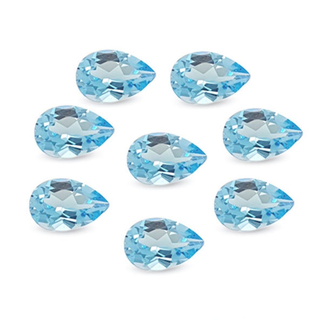 Blue Topaz 8x6 MM Pear Faceted Cut 20 Pieces: Natural Blue Topaz 8x6 MM Pear Faceted Cut 20 Pieces Gemstone : Blue Topaz Shape : Pear Size : 8x6 MM Color : Sky Blue Type : Faceted Cut Quantity : 20 Pieces Weight :