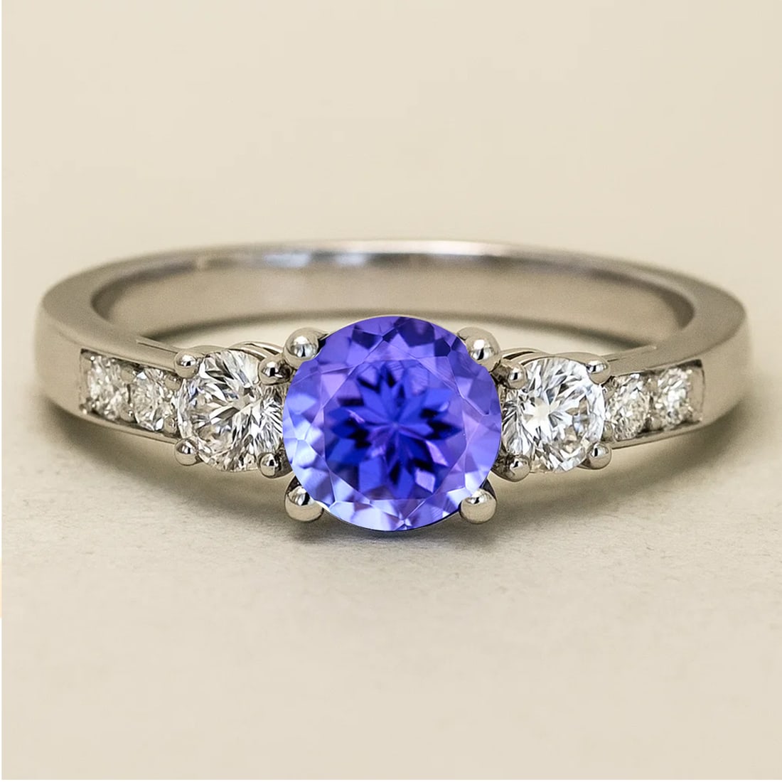 Natural Tanzanite Gemstone & Lab Grown Diamonds Silver Ring (1 of 7)