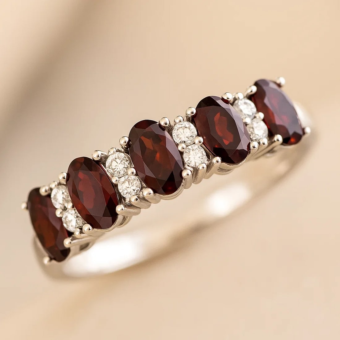 Natural Garnet Gemstone & Lab Grown Diamonds Silver Ring (1 of 7)
