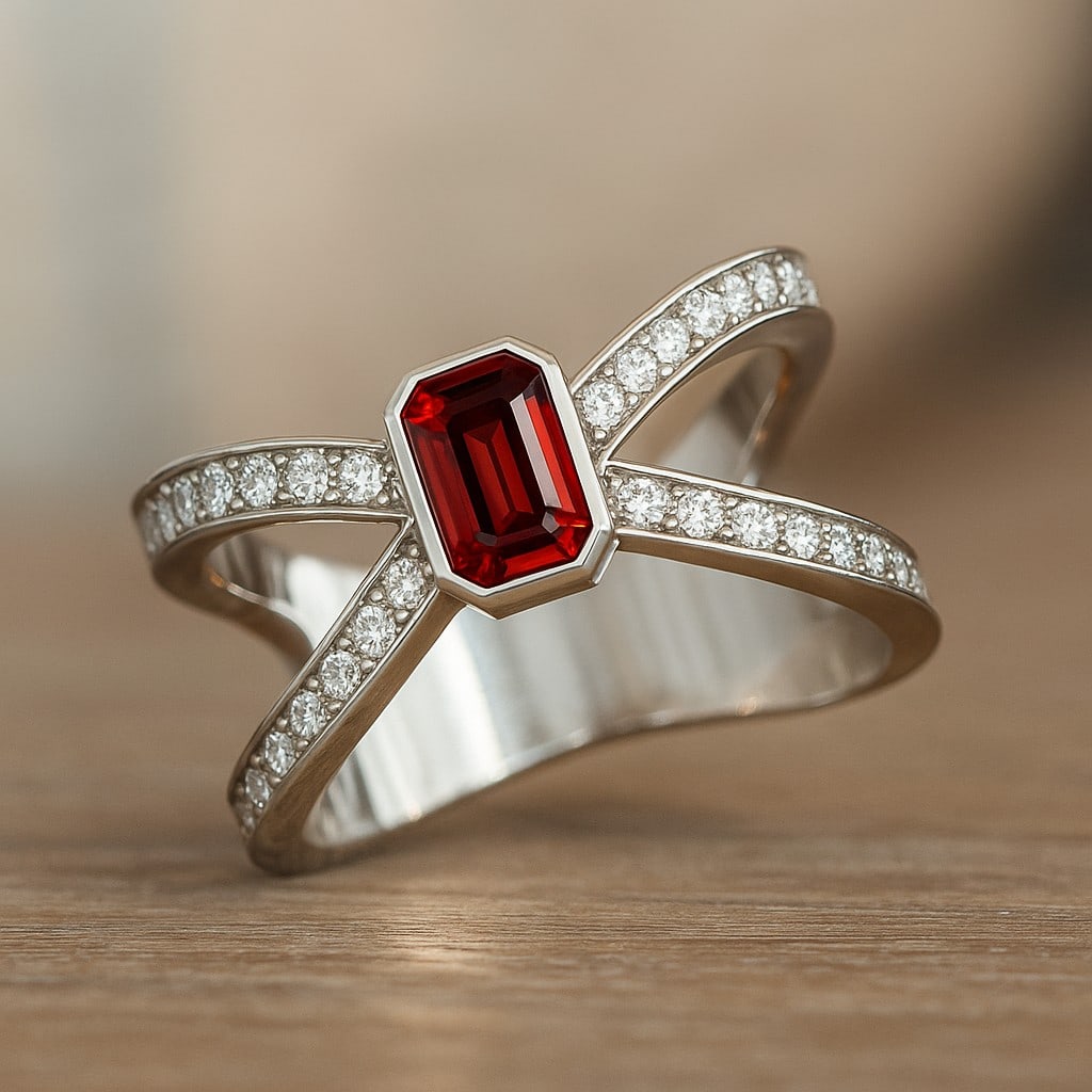 Natural Garnet Gemstone & Lab Grown Diamonds Silver Ring (1 of 7)