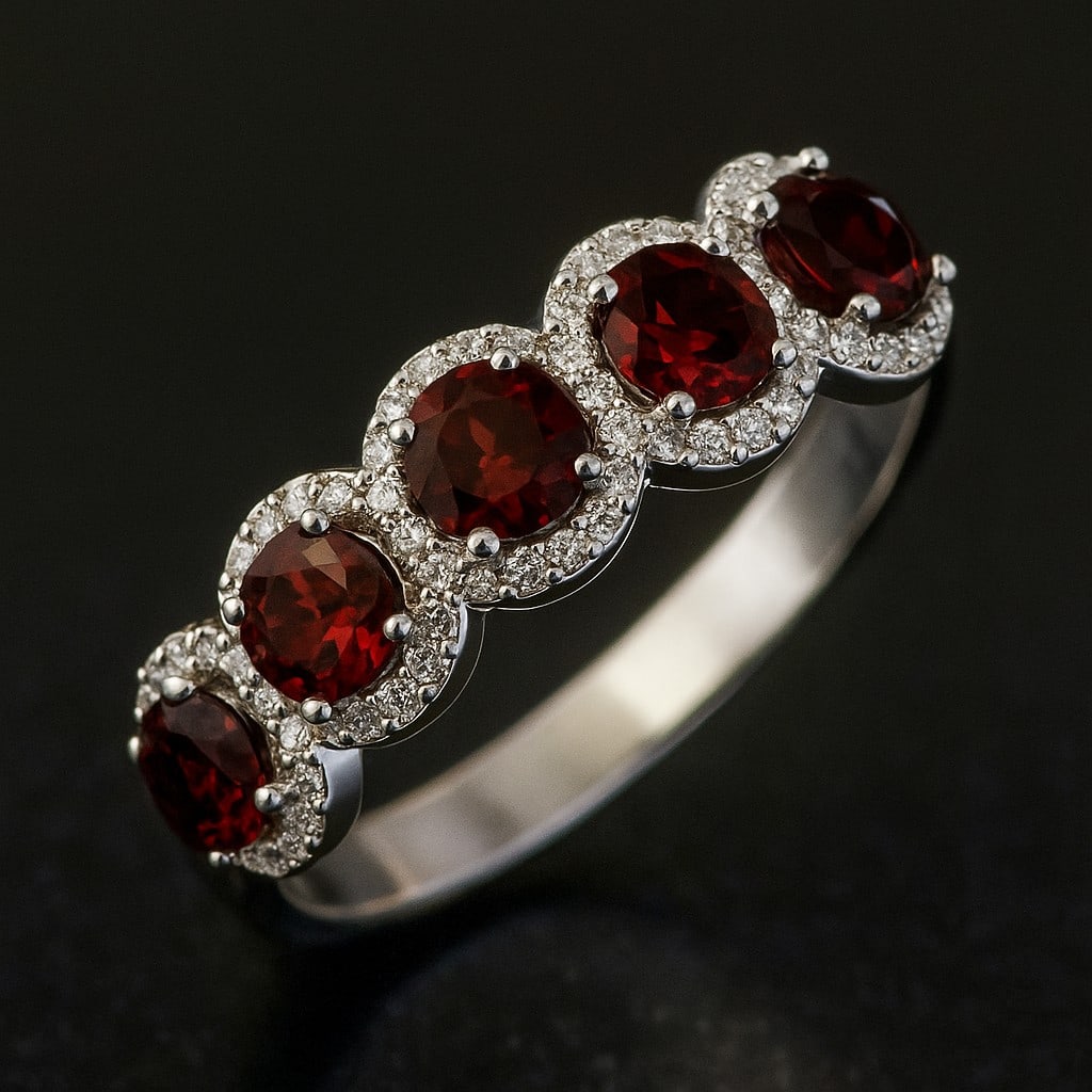 Natural Garnet Gemstone & Lab Grown Diamonds Silver Ring (1 of 7)
