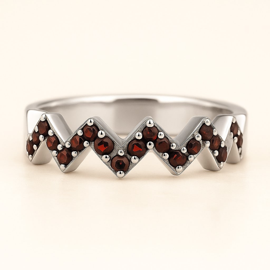 Natural Garnet Gemstone & Lab Grown Diamonds Silver Ring (1 of 7)
