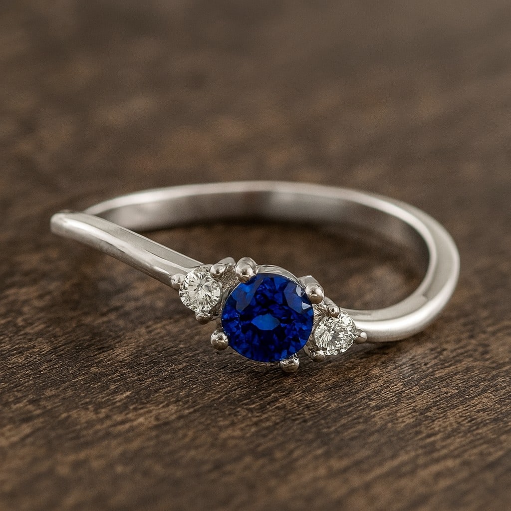 Natural Blue Sapphire Gemstone & Lab Grown Diamonds Silver Ring: Natural Blue Sapphire Gemstone & Lab Grown Diamonds Silver Ring Jewelry Type : Ring Gemstone : Natural Blue Sapphire Gemstone Shape : Round Gemstone Size : 4 MM Gemstone Quantity : 1 Piece D