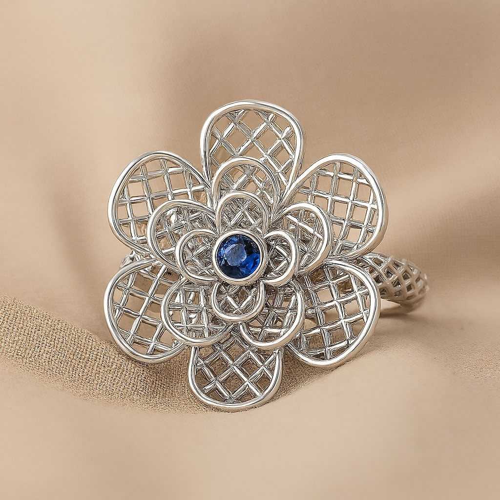 Natural Blue Sapphire Gemstone 92.5 Sterling Silver Ring (1 of 7)