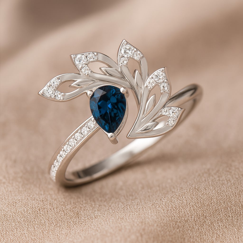 Natural London Blue Topaz Gemstone & Lab Grown Diamonds Silver Ring: Natural London Blue Topaz Gemstone & Lab Grown Diamonds Silver Ring Jewelry Type : Ring Gemstone : Natural London Blue Topaz Gemstone Shape : Pear Gemstone Size : 6x4 MM Gemstone Quantity : 1 Piece