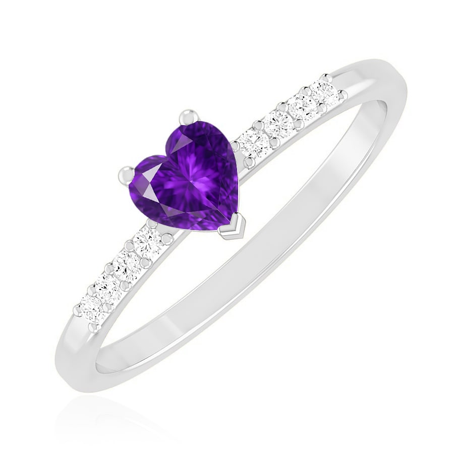 Natural Amethyst Gemstone & Lab Grown Diamonds Silver Ring: Natural Amethyst Gemstone & Lab Grown Diamonds Silver Ring Jewelry Type : Ring Gemstone : Natural Amethyst Gemstone Shape : Heart Gemstone Size : 5 MM Gemstone Quantity : 1 Piece Diamond Typ
